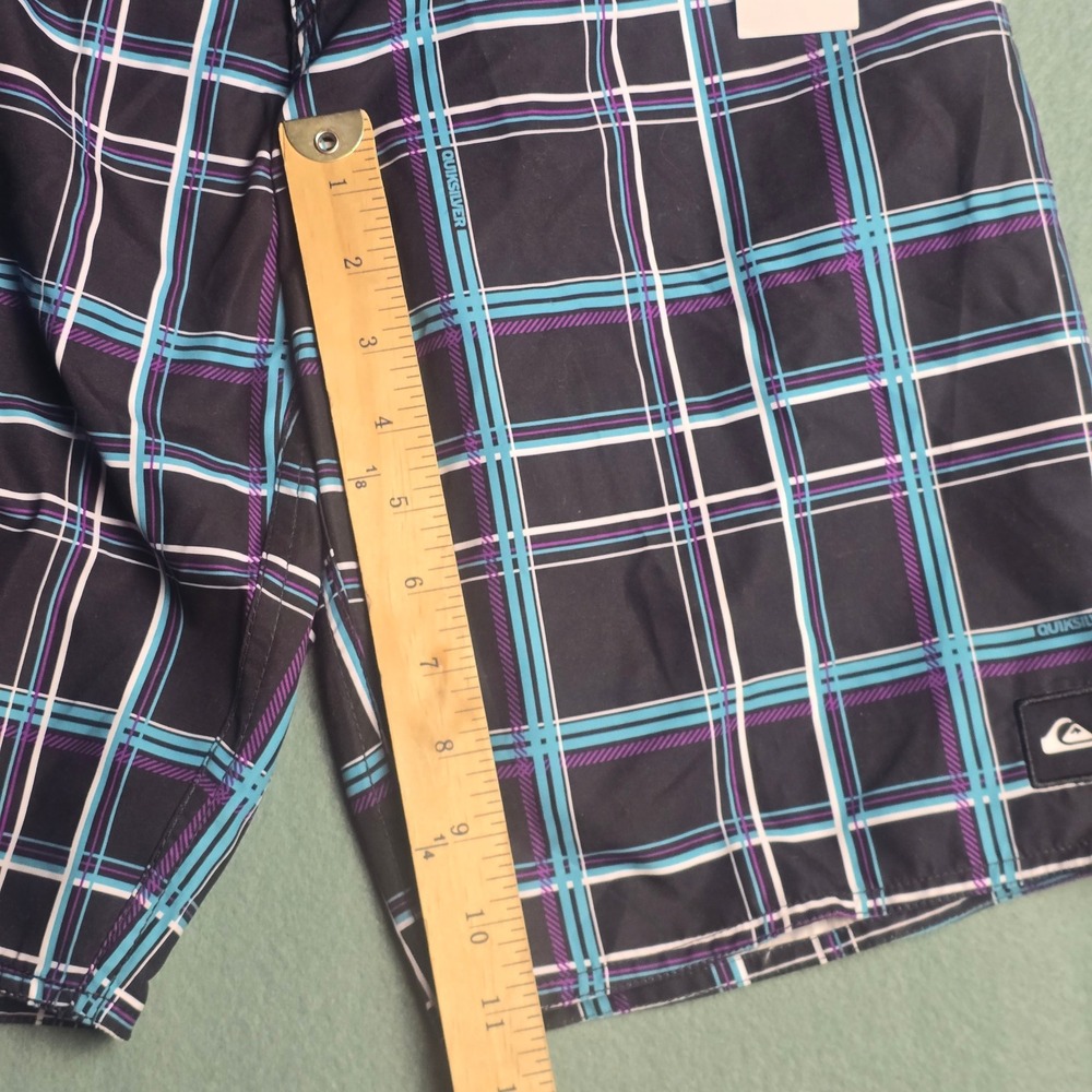 Quiksilver Boys Plaid Board Shorts Black Teal Purple Swim Trunks Size 10 NEW‎ - Picture 6 of 14